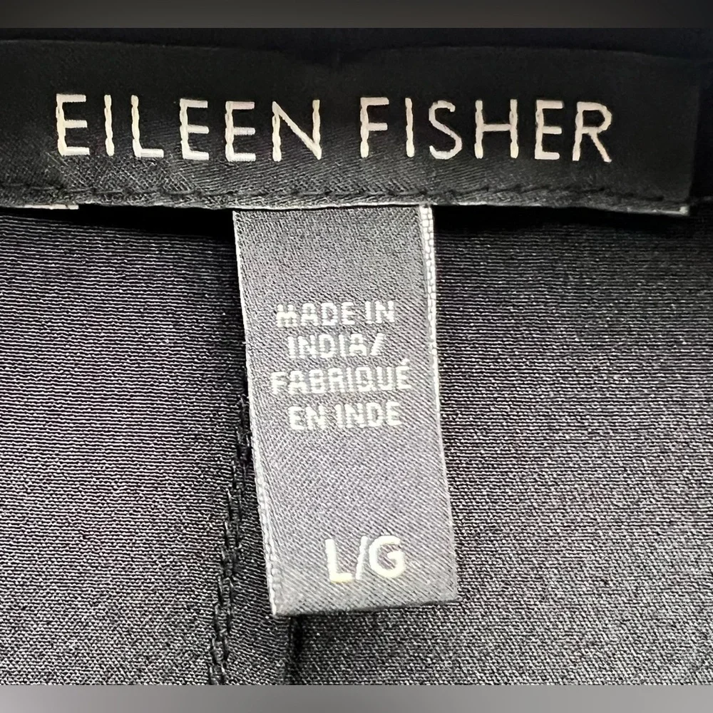 Eileen Fisher-‎ Black Blouse- Crep Silk Sequin Rivulet Cap Sleeve Shirt- Large - Picture 2 of 6
